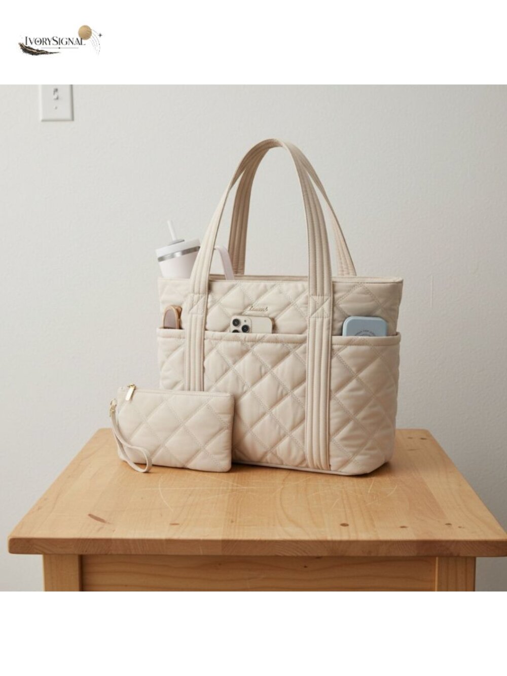 LOVEVOOK Puffer Tote Bag for Women Quilted Nylon 35L Work Travel Handbag